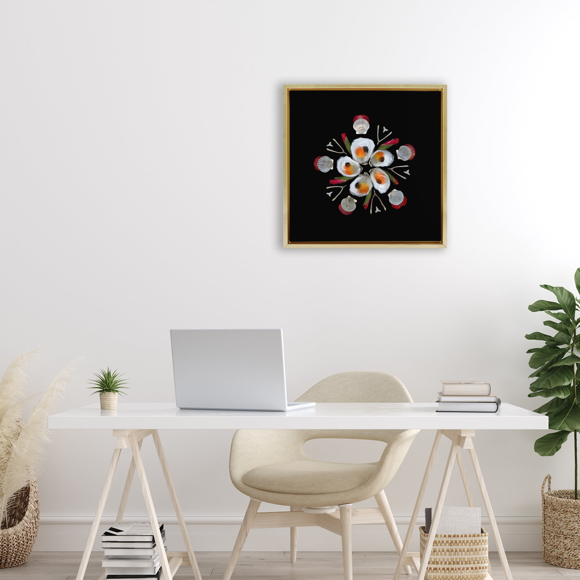 Stupell Industries Nautical Oysters Mandala Gold Framed Floater Canvas Wall Art, design by Beth Adoette