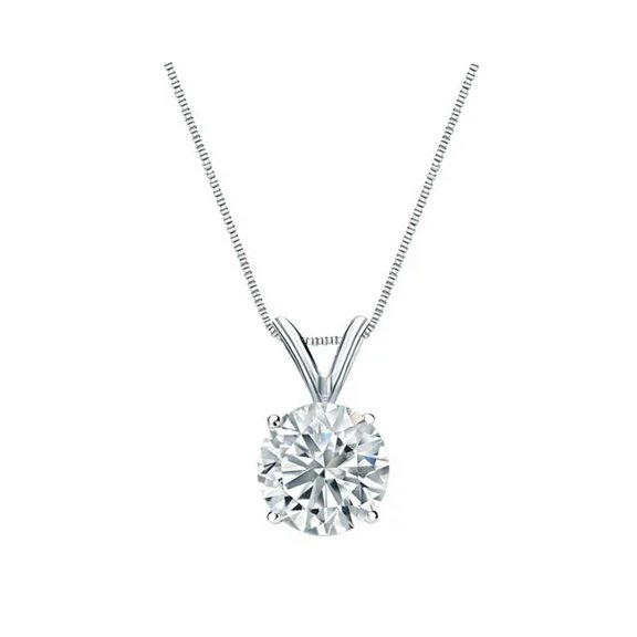 Paris Jewelry 18k White Gold 1 Carat Round Cut Moissanite Solitaire Pendant Necklace Plated