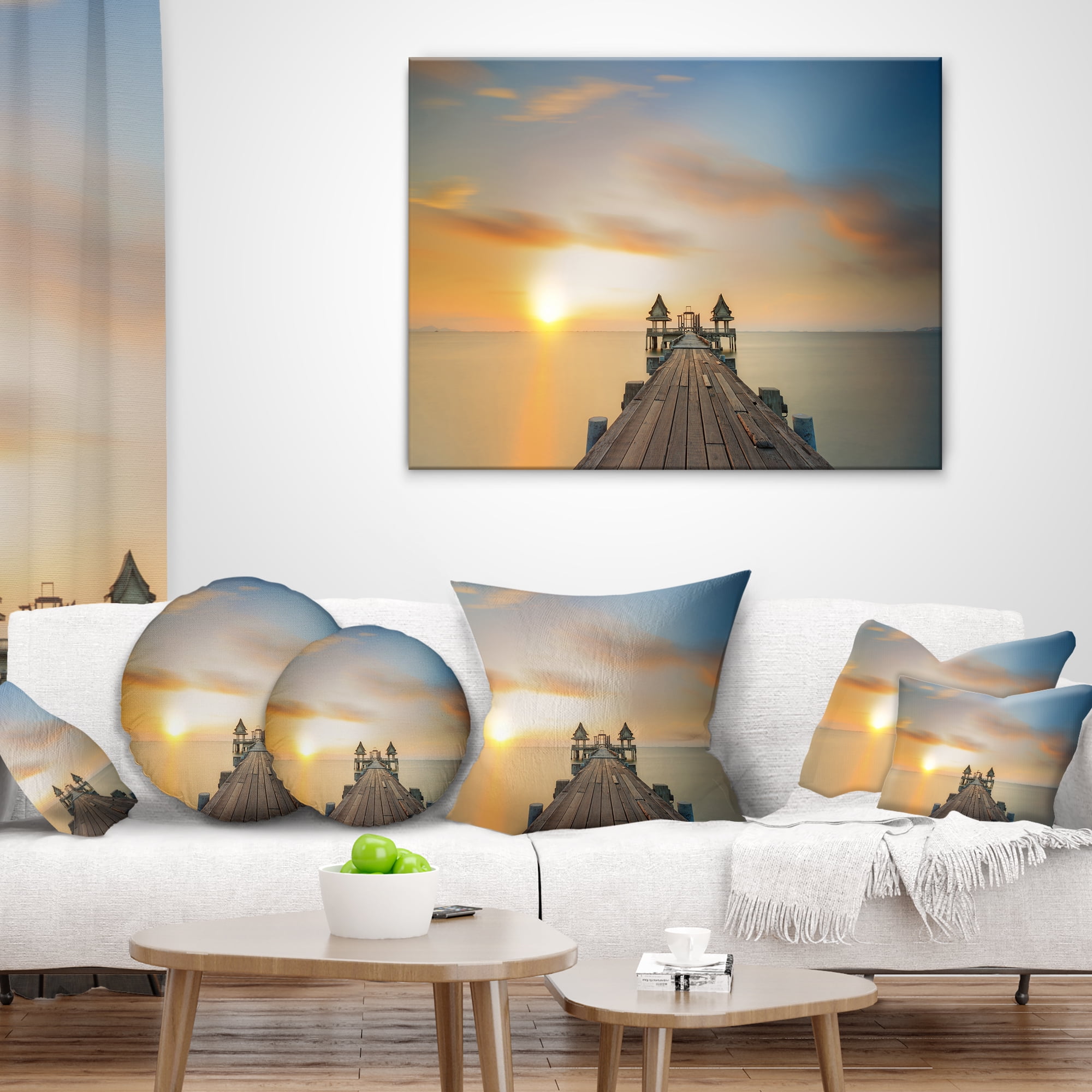 Designart Infinity Bridge - Seascape Photography Throw Pillow - 16x16