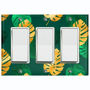 Metal Light Switch Plate Cover Tropical Jungle Palm Leaves Yellow Green JGL004