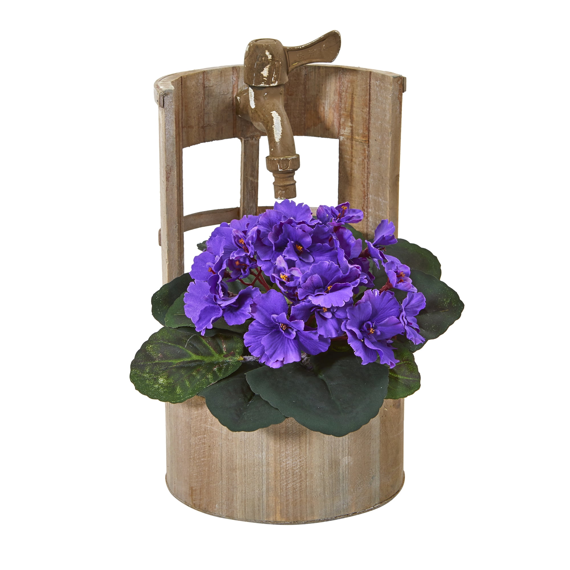 Nearly Natural 12in. African Violet Artificial Plant in Faucet Planter