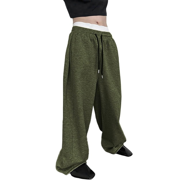 Wdgfv Mens Baggy Pants Wide Leg Drawstring Waist Loose Sweatpants with Pockets GN1 S