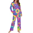 thumbnail image 2 of Garronmavis Tie-dye Design Womens Long Sleeve Pajama Set 2 Piece Button Down V Neck Sleepwear Cozy Soft Loungewear Set Nightwear PJs for Women with Pockets, 2 of 7