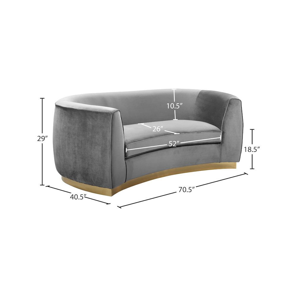 Meridian Furniture Julian Contemporary Velvet Loveseat in Gray