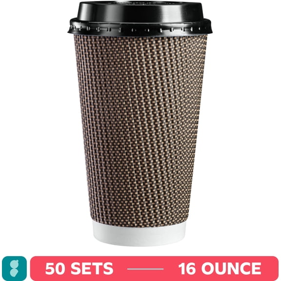 GUSTO 16 oz Kraft Paper Coffee Cups, Disposable Unbleached Hot Beverage Cups for Coffee, Tea and Hot Chocolate, 50 Count