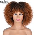 thumbnail image 2 of Pelucas rizadas Afro de pelo corto con flequillo, pelucas de Cosplay sintéticas africanas Ombre sin cola para mujeres negras, alta temperatura Tan Jianjun unisex, 2 of 2