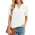 thumbnail image 2 of JWD Womens Shirts Casual V Neck Tshirts Puff Short Sleeve Summer Tops Tunic Blouses White M, 2 of 6