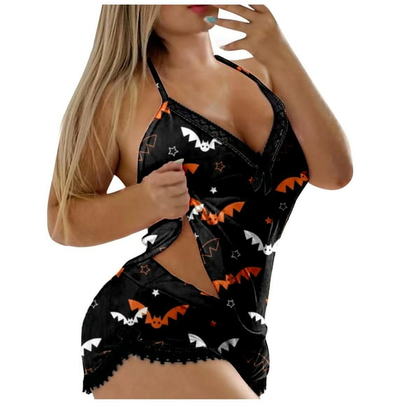 Hpapadks Halloween Womens Pajamas Set 2 Piece Sexy Cute Graphic Spaghetti Strap Camisole Tops and Shorts Sleepwear Womens Pjs Sets Black