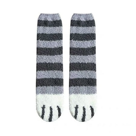 

Women Girls Winter Fluffy Fuzzy Warm Slipper Socks Cute Colorful Meow for Cat Paws Printed Coral Velvet Plush Indoors Floor Hoisery