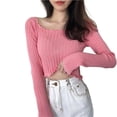 thumbnail image 2 of JDQJBZ Summer Womens Tops,Tops For Women Trendy Ruffle Slim Off Shoulder Crop Knit Long Sleeve Top For Spring Summer, 2 of 5