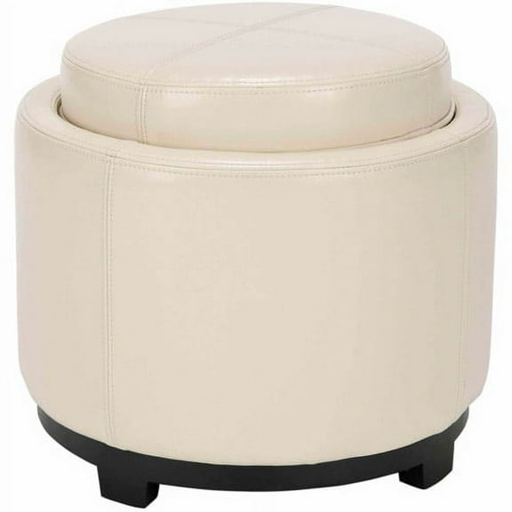 SAFAVIEH Chelsea Modern Glam Round Tray Storage Ottoman, Flat Cream