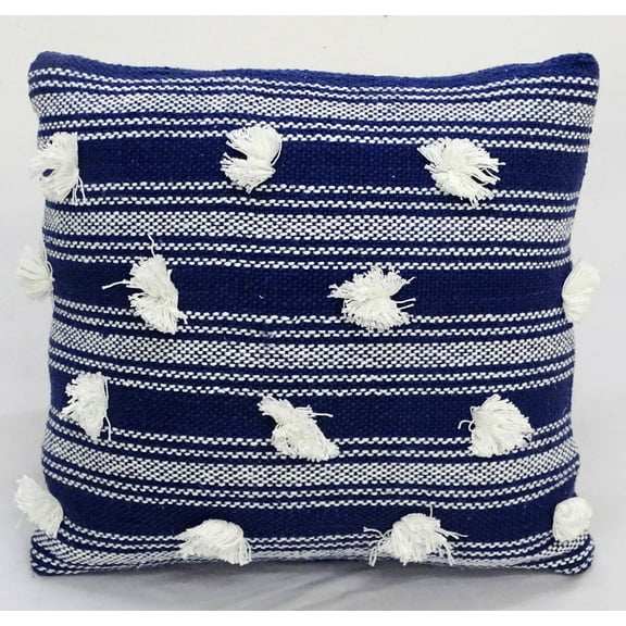 Blue 20 X 20 Decorative Throw Pillow with Pom Pom