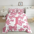 thumbnail image 2 of Castle Fairy Teens Cartoon Bowtie Personalized Initial Alphabet J Bedding Comforter Set 2pcs,Pink White Bow Knot Twin Comforter Sets Microfiber,Kawaii Letter Monogrammed Breathable Bedding Set, 2 of 8