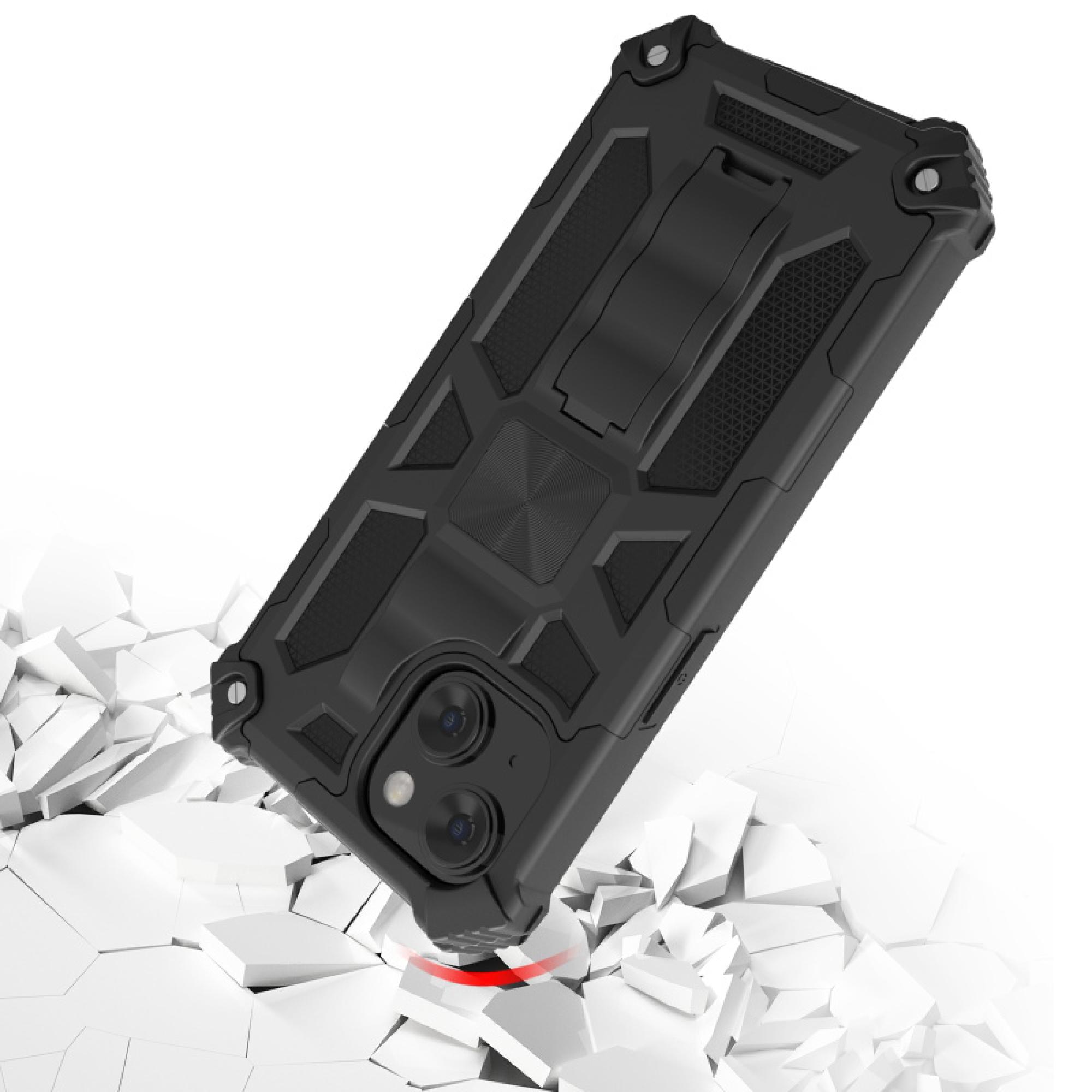 Sturdy Hybrid Protective Phone Case with Kickstand for Apple iPhone 15 (6.1") – Dual-Layer Shock-Absorbing Cover, Black