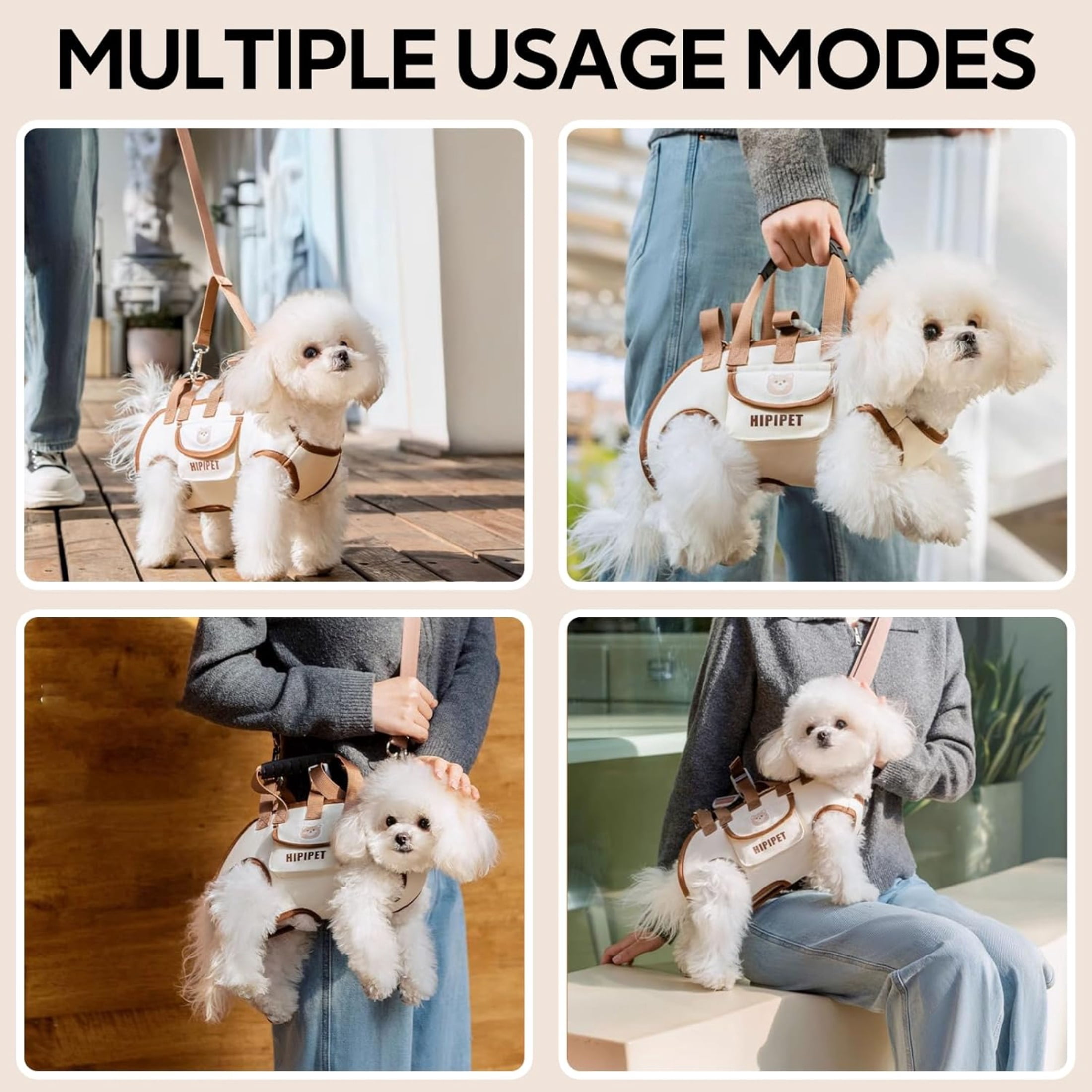 Portable Breathable Pet Carrier Sling & Backpack for Dogs & Cats, Adjustable Full-Body Harness with Traction Leash, Crossbody & Car-Friendly