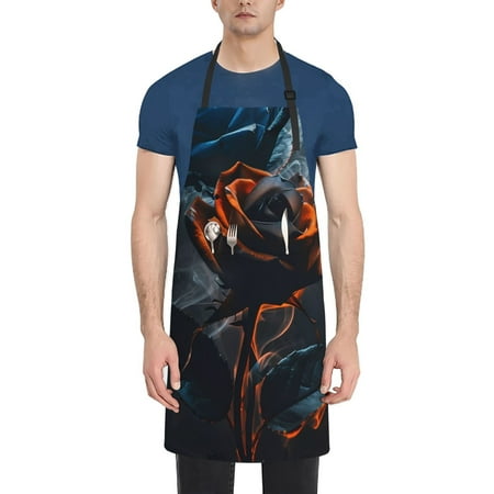 

Rateoe Blue and Red Roses Artwork Aprons with Pocket Men Womens Aprons Waterproof Adjustable Cooking Aprons for Kitchen Gardening and Salon