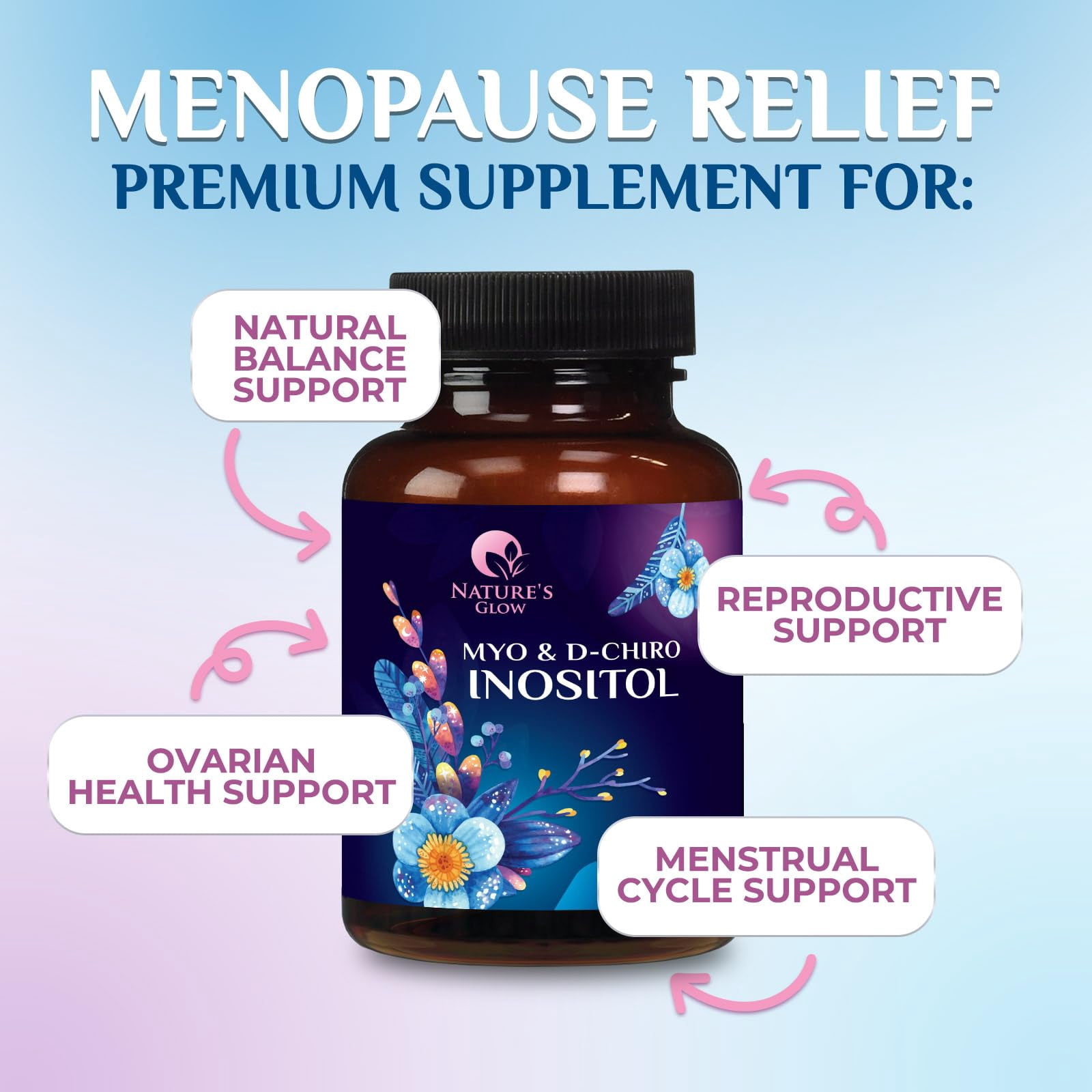 Myo Inositol Supplement & D Chiro, Premium 40:1 Ratio Myo-Inositol & D-Chiro, Natural Balance & Ovarian Health Support, Vitamin B8 Supplement - 60 Capsules (30 Day Supply)