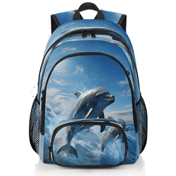 Herdesigns Ocean Dolphin Laptop Backpack for Women Men, 18.3 Inch Large Computer Backpacks Fashion Teacher Nurse Bag Casual Daypack for Work Travel