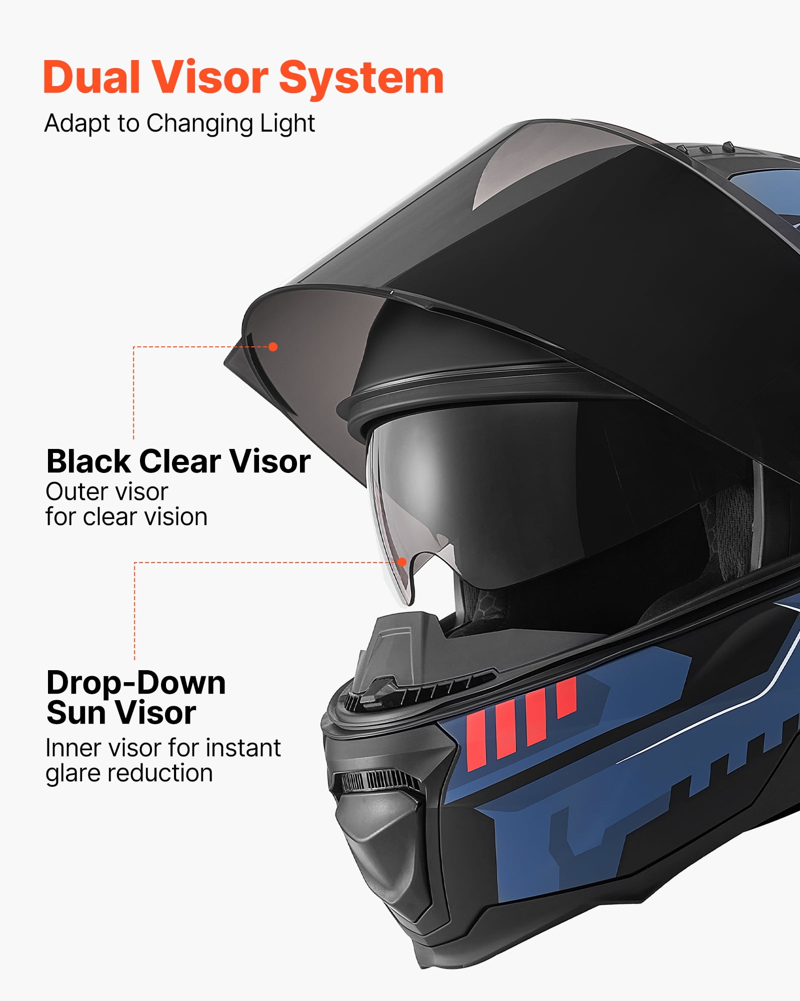 VEVOR Modular Motorcycle Helmet, Flip up Full Face Helmet with Dual Visor, Lightweight Comfortable Adult Motocross Street Bike Helmet for Men and Women - DOT & ECE Approved (XL Size)