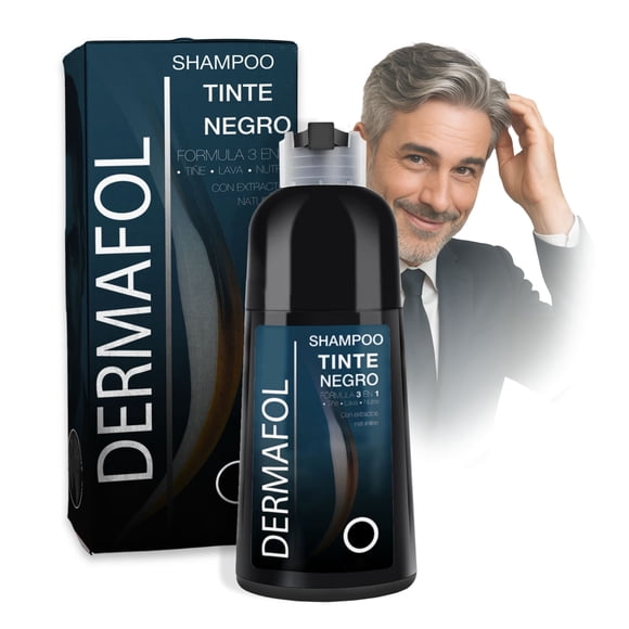 Shampoo Con Tinte Natural Dermafol Para Cubrir Canas 500ML Negro