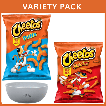 Cheetos Cheese Flavored Snack Variety Pack Crunchy 8.5 oz & Puffs 8 oz 16.5 oz Total Variety pack with Bowl by OMA.