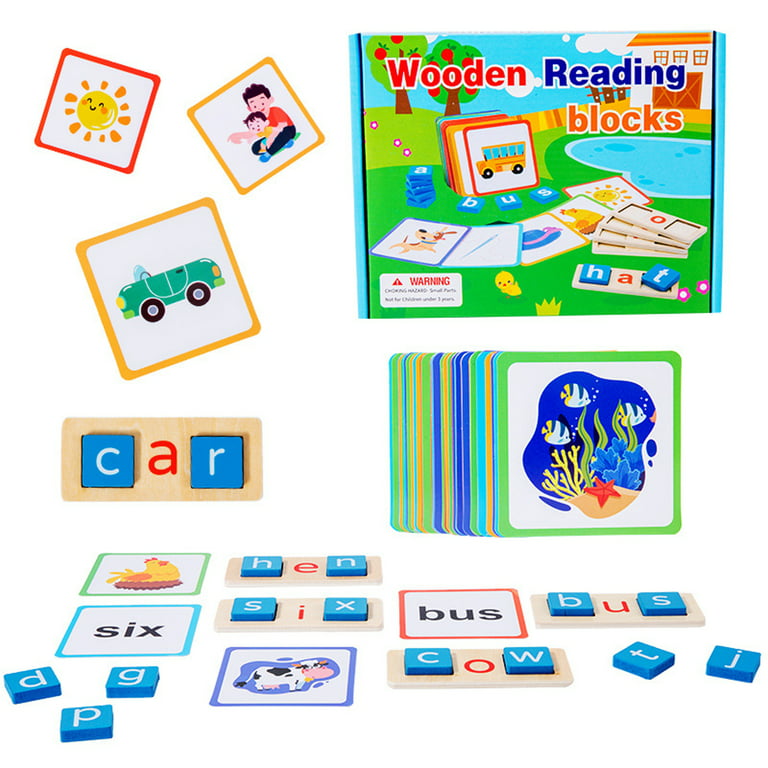 Wooden CVC Word Spelling Games, Preschool Kindergarten Learning Activities, Montessori Educational Toys Gifts for 3 4 5 6 Year Old Kids, Sight Words