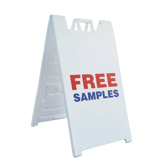 Free Samples 24" x 36" Double Sided A-Frame Sidewalk Sign Includes 2 Installed Decal Foldable Portable White Signicade Sandwich Board Retail Promotions Customer Incentives Business