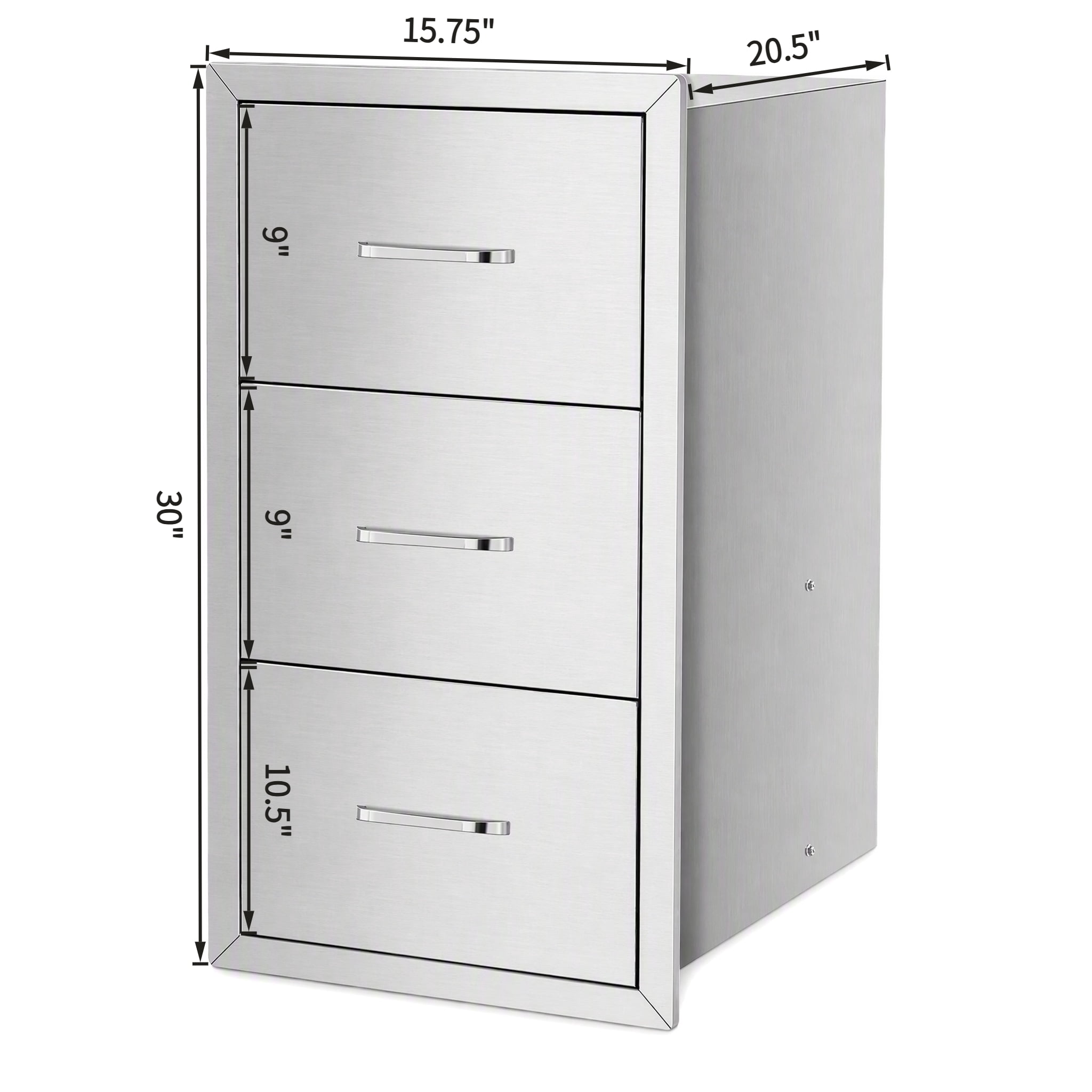 GARITIN Drawer Cabinet for Outdoor Kitchen or Courtyard, Stainless Steel Storage Drawer Cabinet with Multiple Drawers for Outdoor Patio, Silver