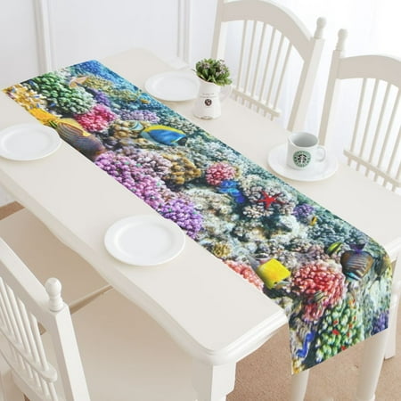 

MYPOP Tropical Ocean Fish Table Runner Placemat 16x72 inches Summer Underwater World Fishes Table Cloth for Office Kitchen Dining Wedding Party Home Decor