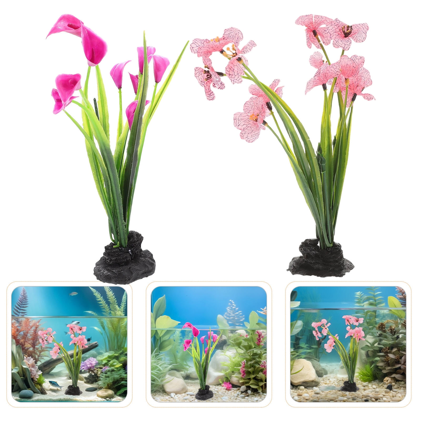 Moluckfu 2Pcs Aquarium Decorative Plastic Flowers Artificial Plants for Fish Tank Landscaping Decor