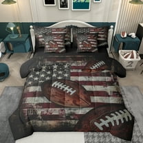 Homewish Rugby Game 7-Piece Twin Bedding Sets,American Flags Bedding Comforter Set,Red White Black Sheet Sets For Boys Kids,Super Cozy Room Decor Reversible
