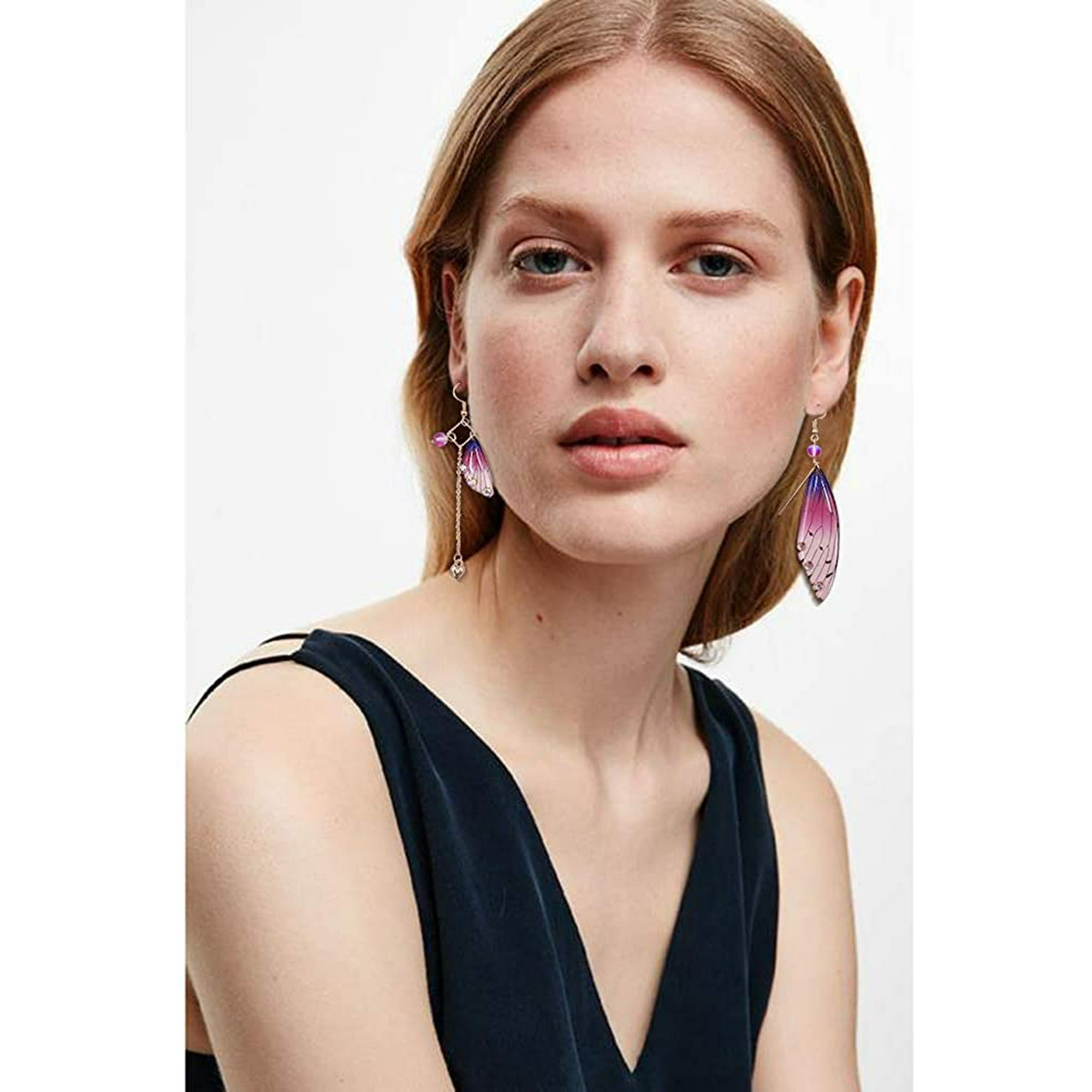 Colorful Butterfly Wing Gold Drop Dangle Earrings Crystal Wing Earring Fashion Insect Jewelry For Women Girls Teens Gifts Purple A Walmart
