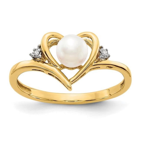 14k Yellow Gold Polished Diamond and Freshwater Cultured Pearl Ring Size 7.00 - Ring for Women