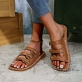 thumbnail image 5 of RUIYANQI Women's Flat Buckle Strap Slides,Open - Toe Summer Sandals with Retro Leather Design,Casual Footwear for Daily Wear Brown Women Sandal, 5 of 6