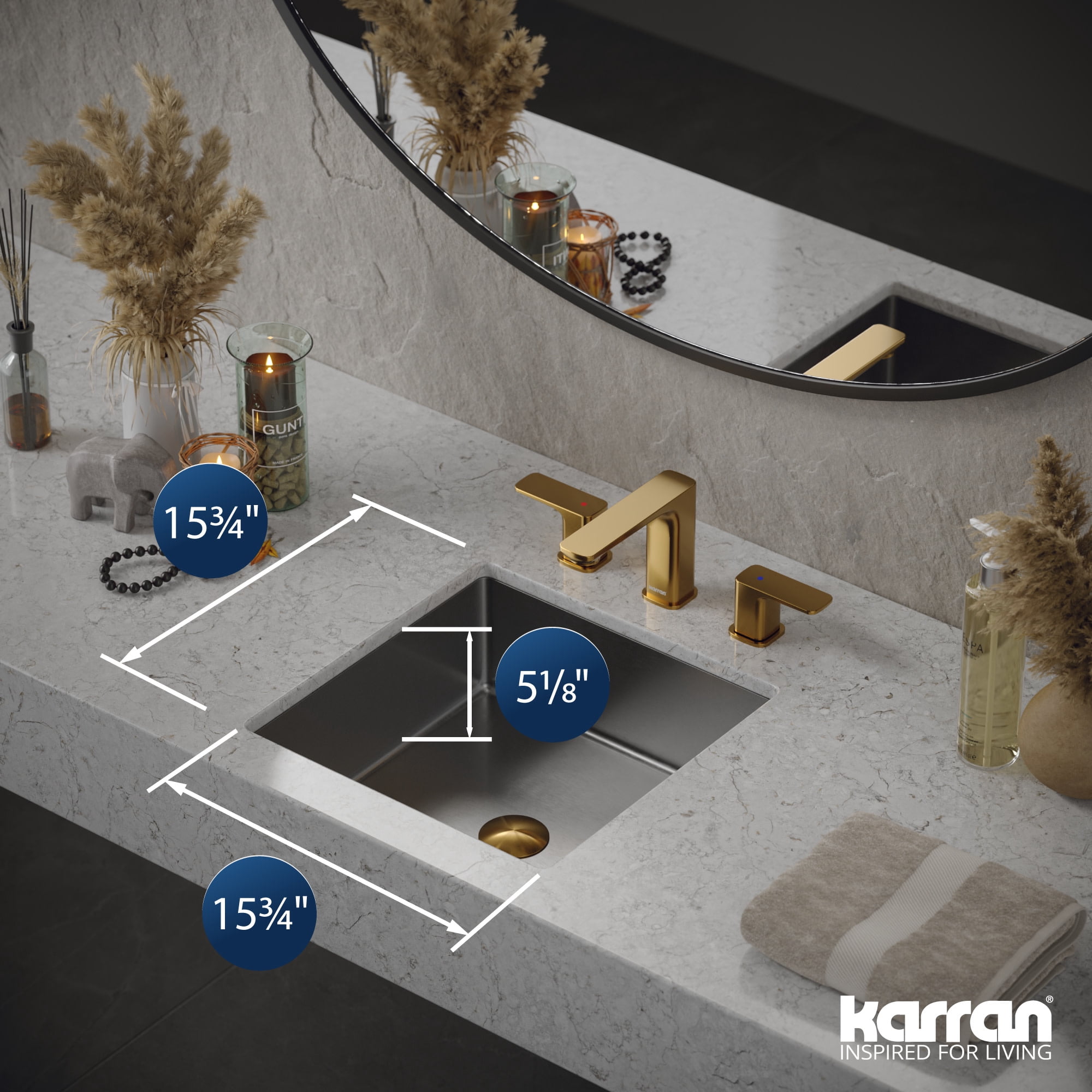 Karran Usa CCU500G Cinox 15-3/4" Square Stainless Steel Undermount Bathroom Sink - Gold