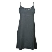 Mogul Womens Stonewashed Dress Black Strappy Round Neckline Rayon Sundress