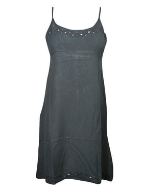 Mogul Womens Stonewashed Dress Black Strappy Round Neckline Rayon Sundress