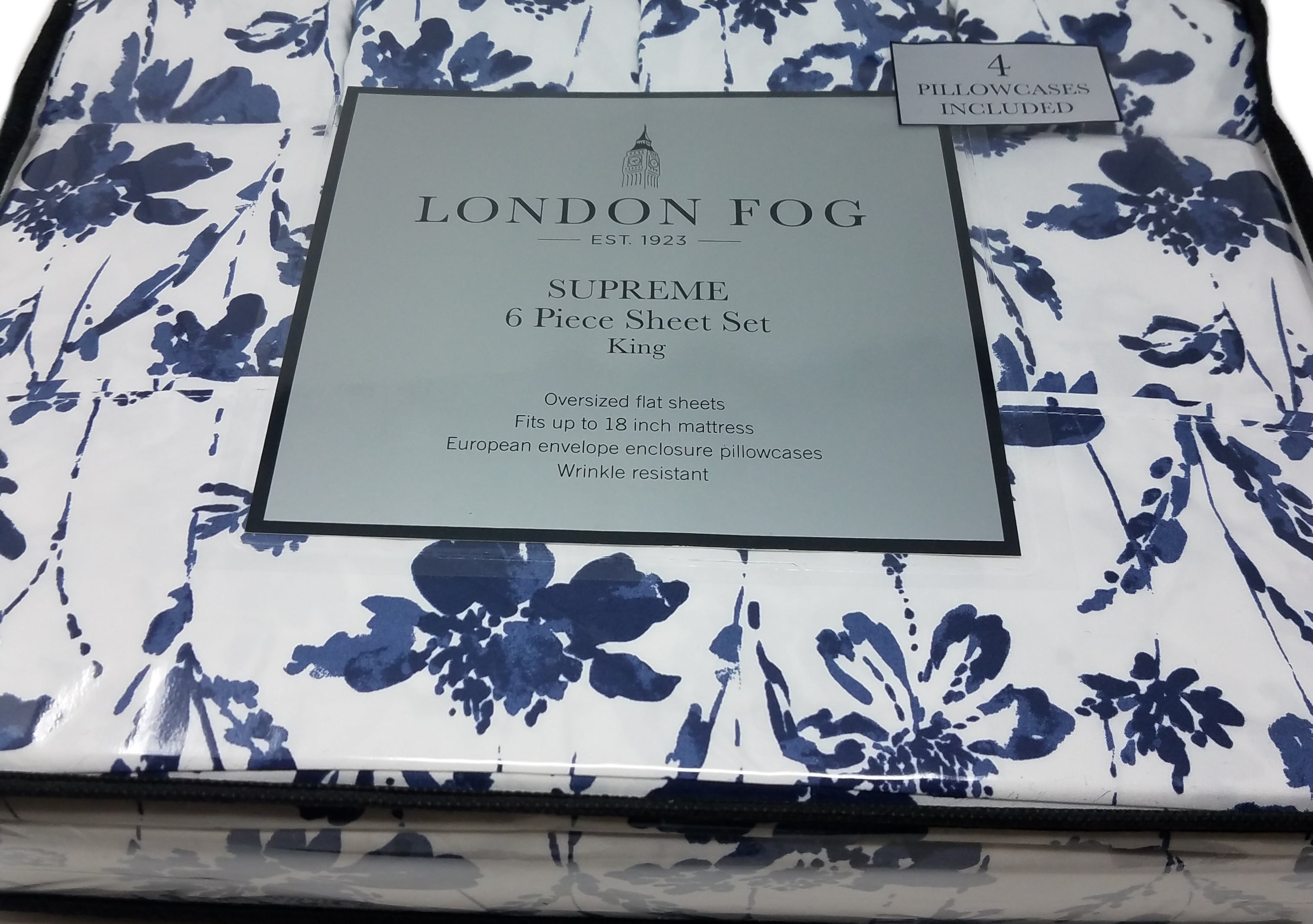 London Fog Supreme 6pcs King Sheet Set Floral Color Navy White Walmart Com Walmart Com