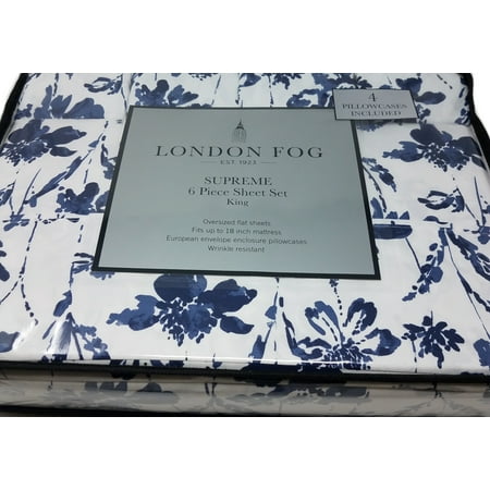 London Fog Supreme 6pcs King Sheet Set Floral Color Navy White Walmart Com Walmart Com