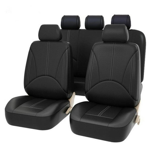 9 Uds fundas de asiento de coche de lujo delantero + asiento trasero negro cero
