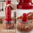 thumbnail image 6 of OVENTE Immersion Electric Hand Blender 300 Watt Power 2 Mix Speed with Stainless Steel Blades, Handheld Stick Mixer Set with Egg Whisk Attachment Mixing Beaker and BPA-Free Food Chopper, Red HS565R, 6 of 9