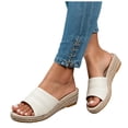 thumbnail image 3 of Rokment Womens Linen Straw Patchwork Backless Sandals Boho Beach Comfortable Espadrilles Wedge Walking Slip on Stylish Casual Platform Mid Heels Dress Slides Mules White Size 7, 3 of 5
