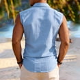 thumbnail image 3 of Summer Casual Men's Tank Top Sleeveless Button Down Solid Color Hawaiian Beach Tops Father's Day Gift, 3 of 6