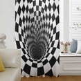 thumbnail image 5 of 3D Optical Illusion Sheer Curtains 63 Inches Long, Black White Checkered Gingham Plaid Vortex Light Filering Curtains, Breathable Simi Curtain Privacy Drapes for Living Room Bedroom Window Treatment, 5 of 9