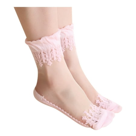 

BSDHBS Ankle Socks Women s Fashion Casual Invisible Long Lace Breathable Socks Pink