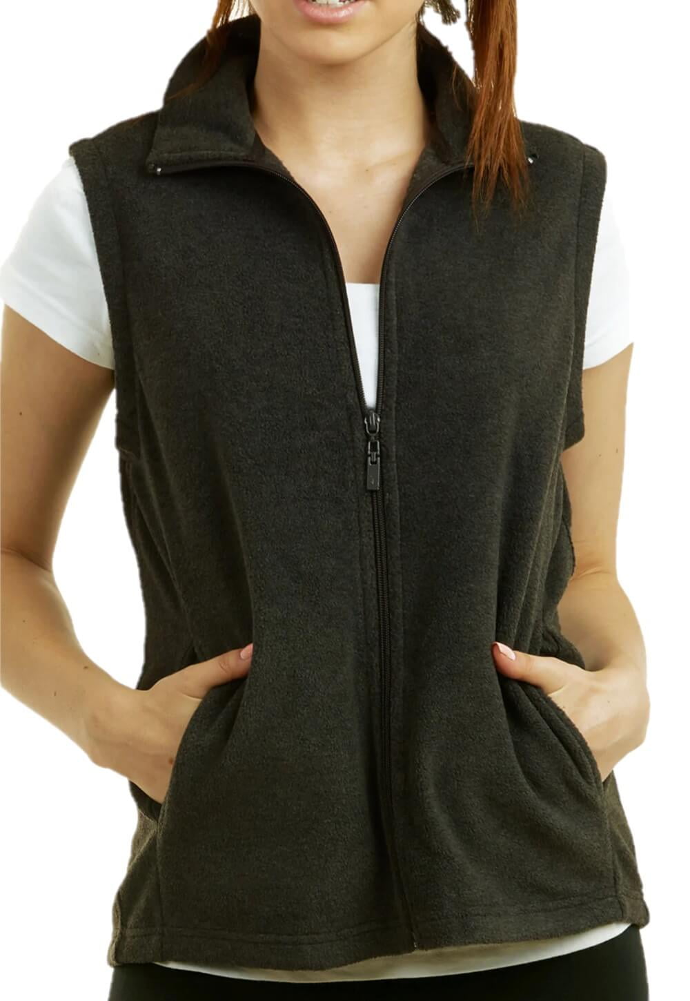 Women's Full Zip Polar Fleece Vest, Charcoal Gray L, 1 Count, 1 Pack