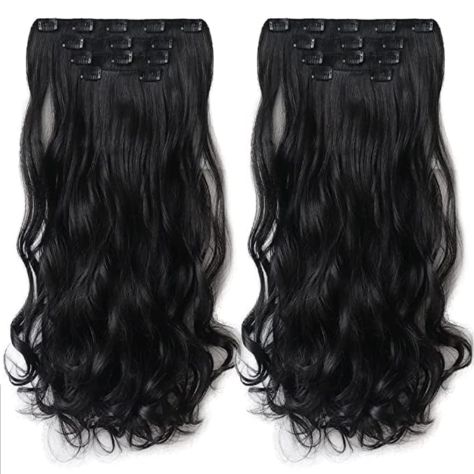 Black Clip in Hair Extensions Black Hair Extensions Clip For Black Hair 18 IN Wavy Hair Extensions Synthetic Hair Pieces Cheap For Woman Girl Hair