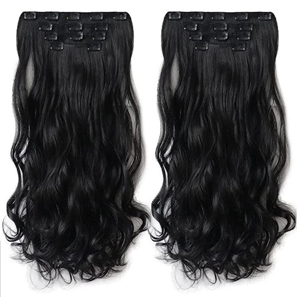 Black Clip in Hair Extensions,Black Hair Extensions Clip For Black Hair 18 IN Wavy Hair Extensions Synthetic Hair Pieces Cheap For Woman Girl Hair Extensions Clip in Looks Beautiful（2pcs）