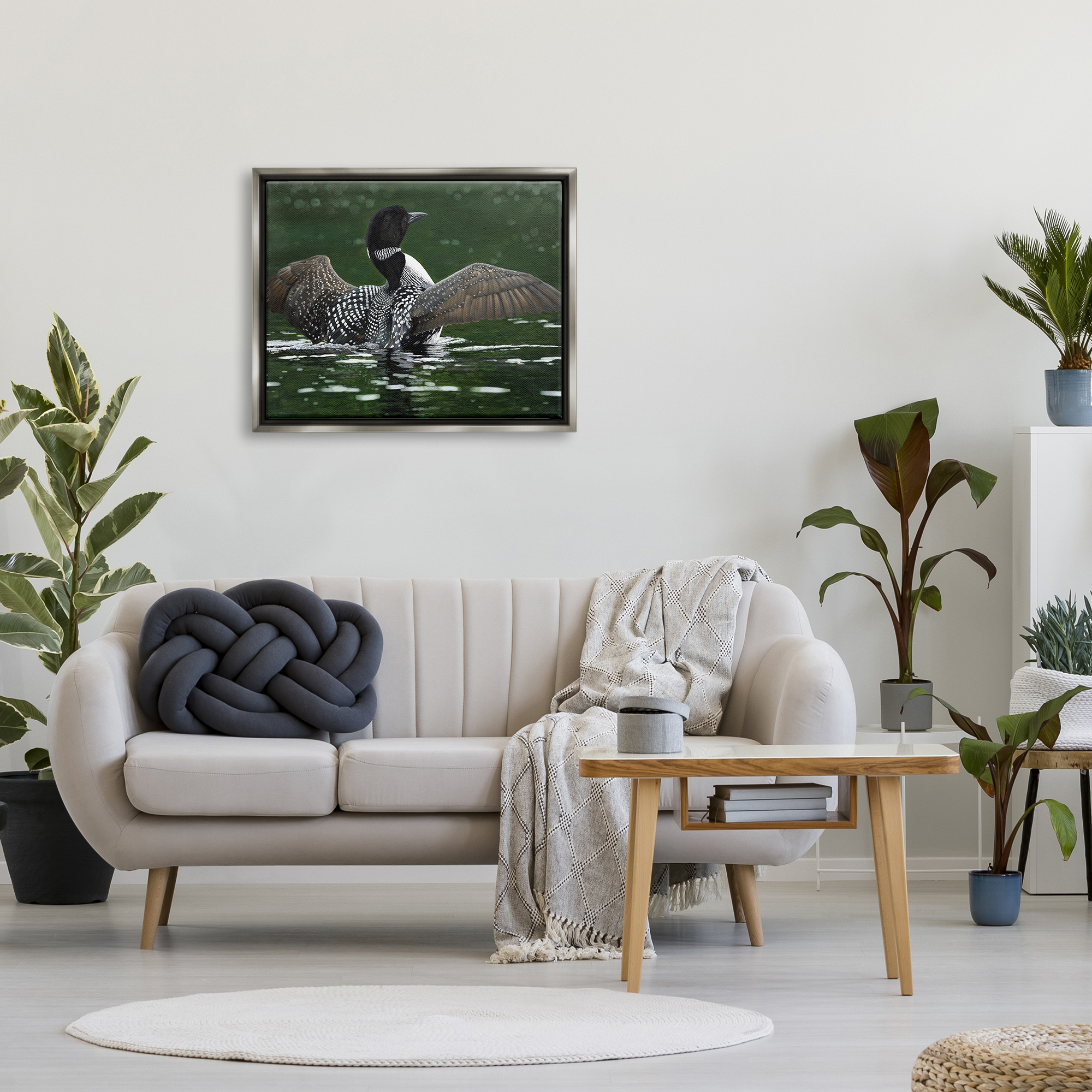 Stupell Industries Goose Spreading Wings Animals & Insects Photography Gray Floater Framed Art Print Wall Art, 31 x 25