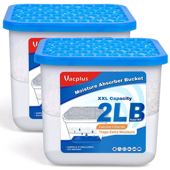 Vacplus 2 Lb Moisture Absorber Bucket, 2 Count, Calcium Chloride Dehumidifier for Basement, Closet & Bathroom